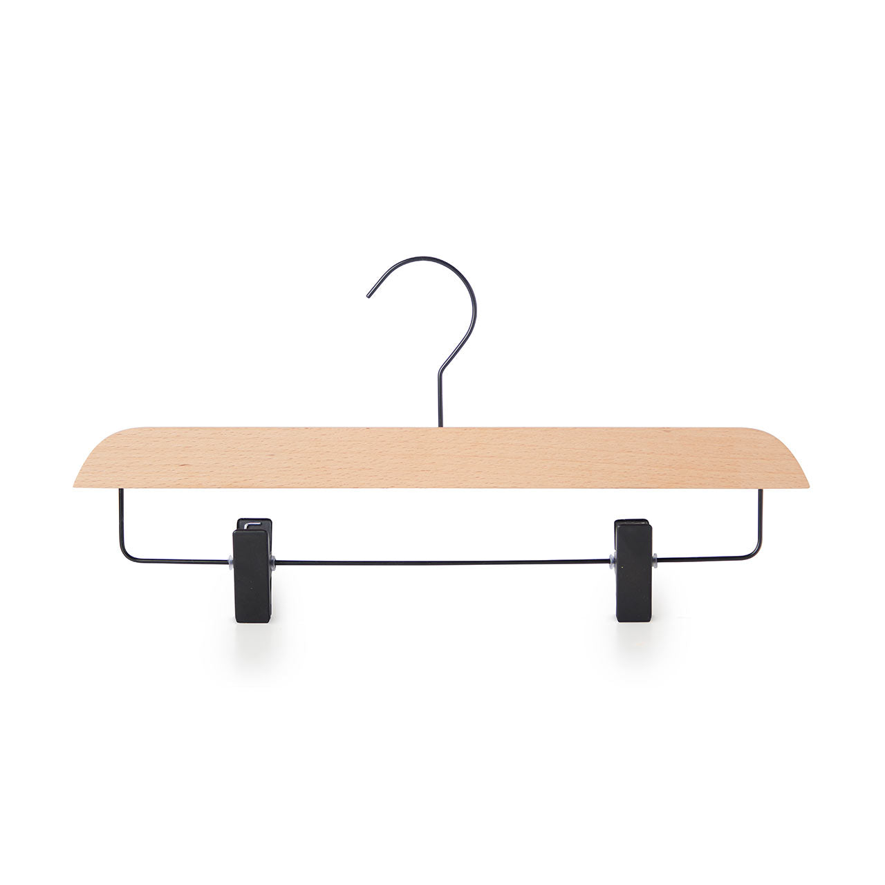 Natural Beech Wood Ultra-Slim Straight Trouser Hangers with Black Hook & Clips