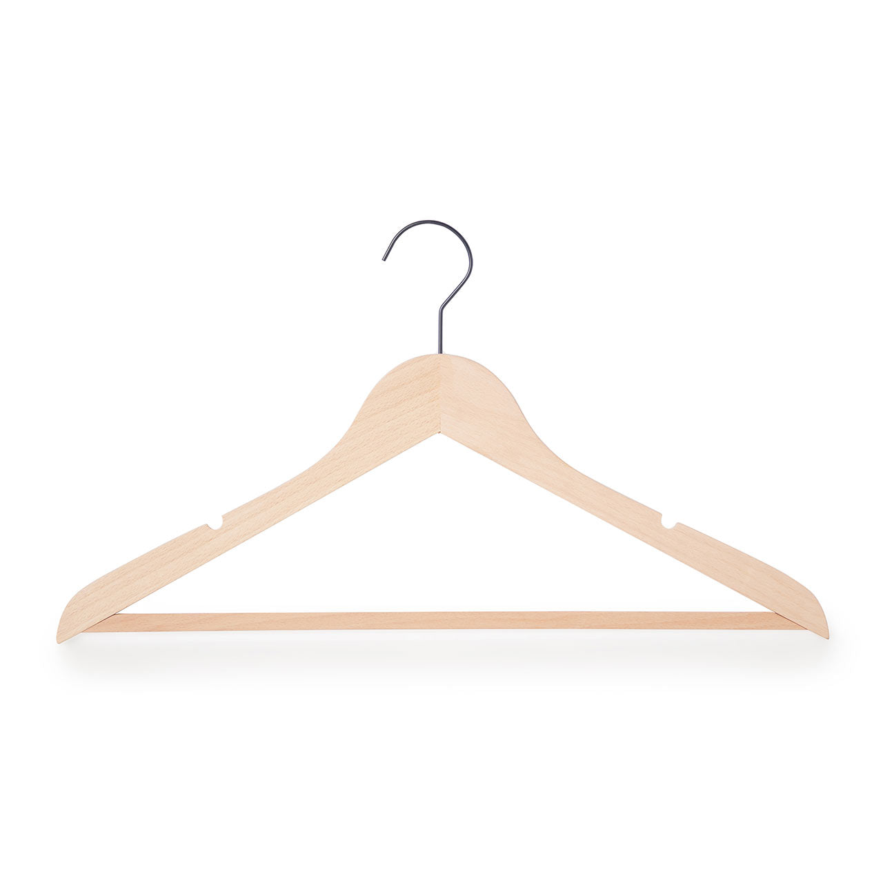 Natural Beech Wood Ultra-Slim Flat Hangers with Trouser Bar and Shoulder Notches