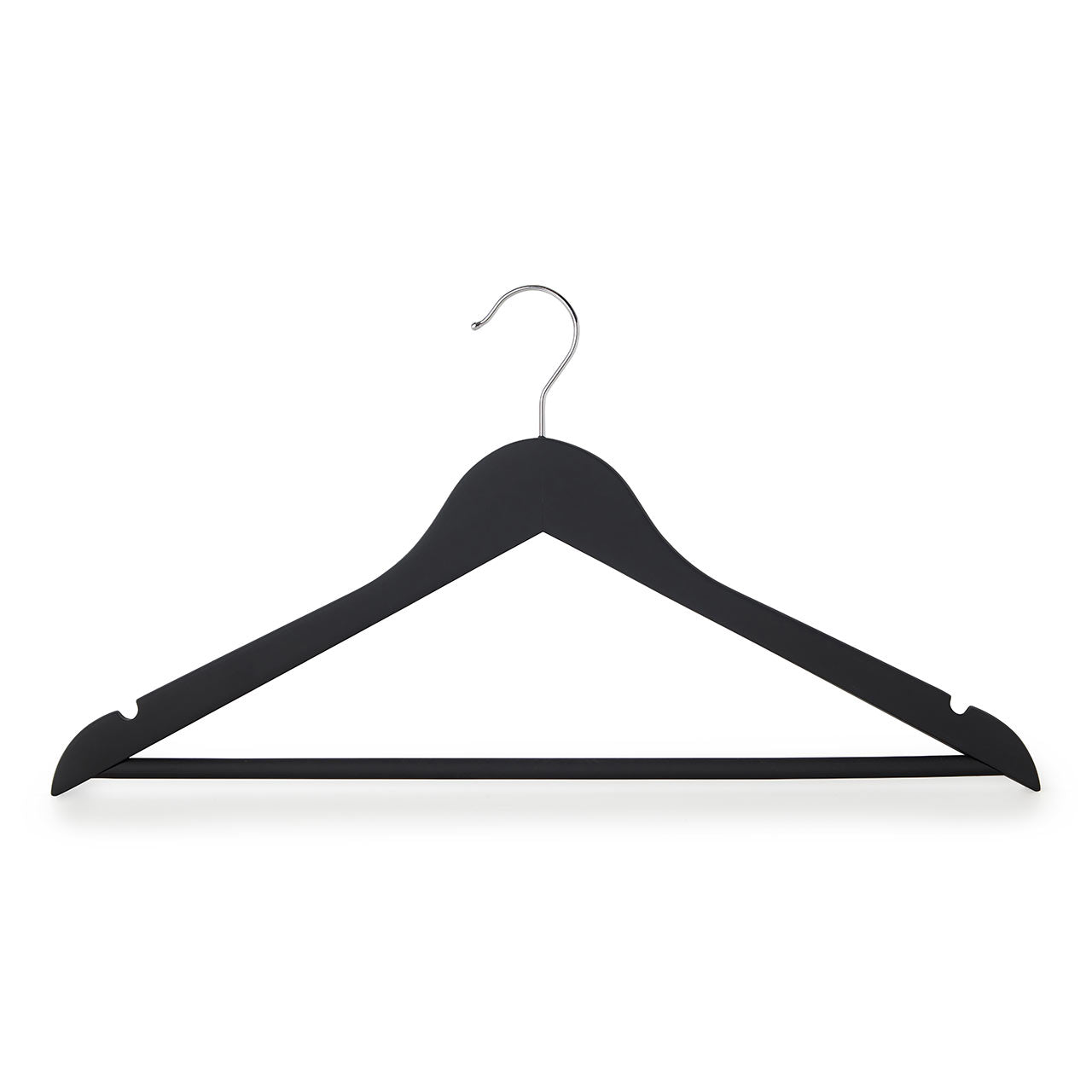 Soft-Touch Non-Slip Black Wooden Suit Hangers with Trouser Bar and Shoulder Notches