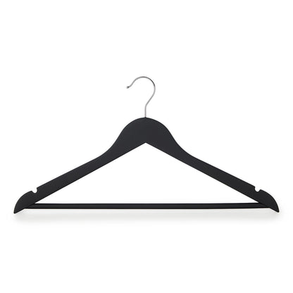 Soft-Touch Non-Slip Black Wooden Suit Hangers with Trouser Bar and Shoulder Notches