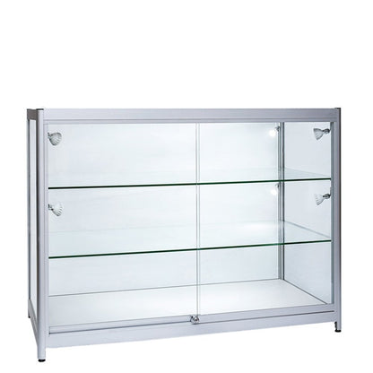 Skyline Slim Aluminium Showcase All - Glass Display with 2 Glass Shelves
