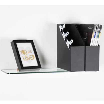 Black Wall-mounted Rectangle Glass Shelf With Brackets - 8mm Thickness