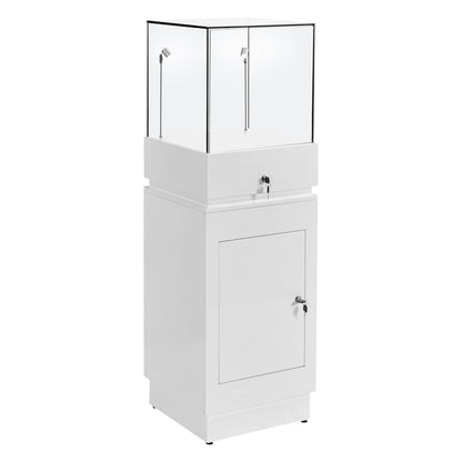 Halo White Glass Display Tower Showcase Plinth with Lockable Cupboard
