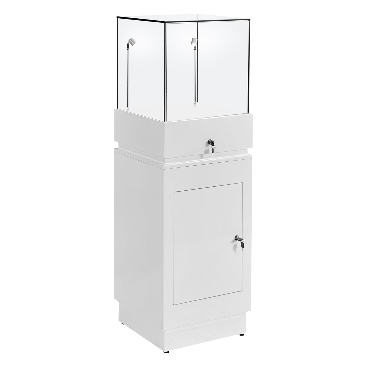 Halo White Glass Display Tower Showcase Plinth with Lockable Cupboard