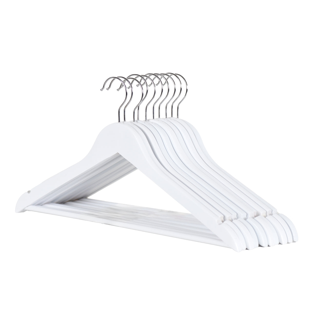 White Flat Wooden Hangers with Trouser Bar - 43cm
