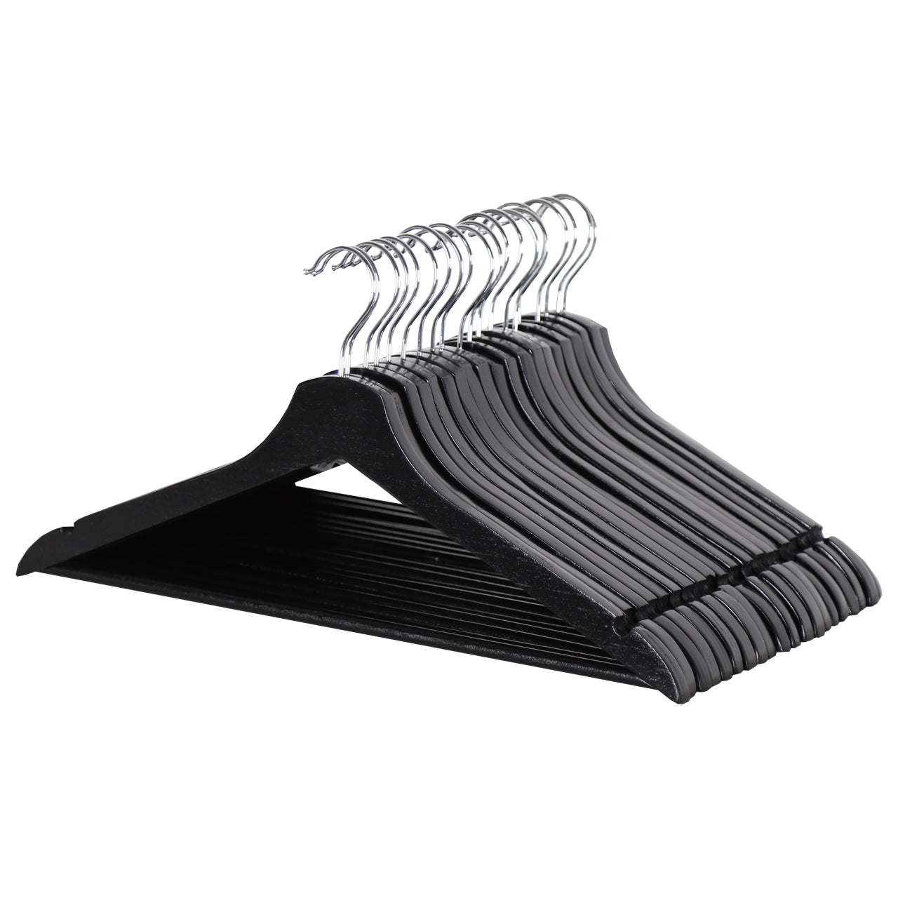 Black Flat Wooden Hangers with Trouser Bar - 43cm