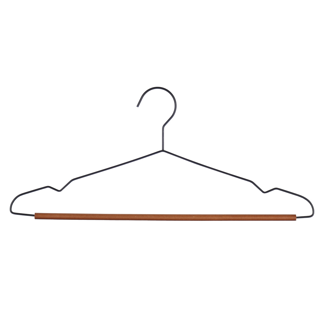 Black Metal Suit Hangers with Beech Wood Trouser Bar - 43cm