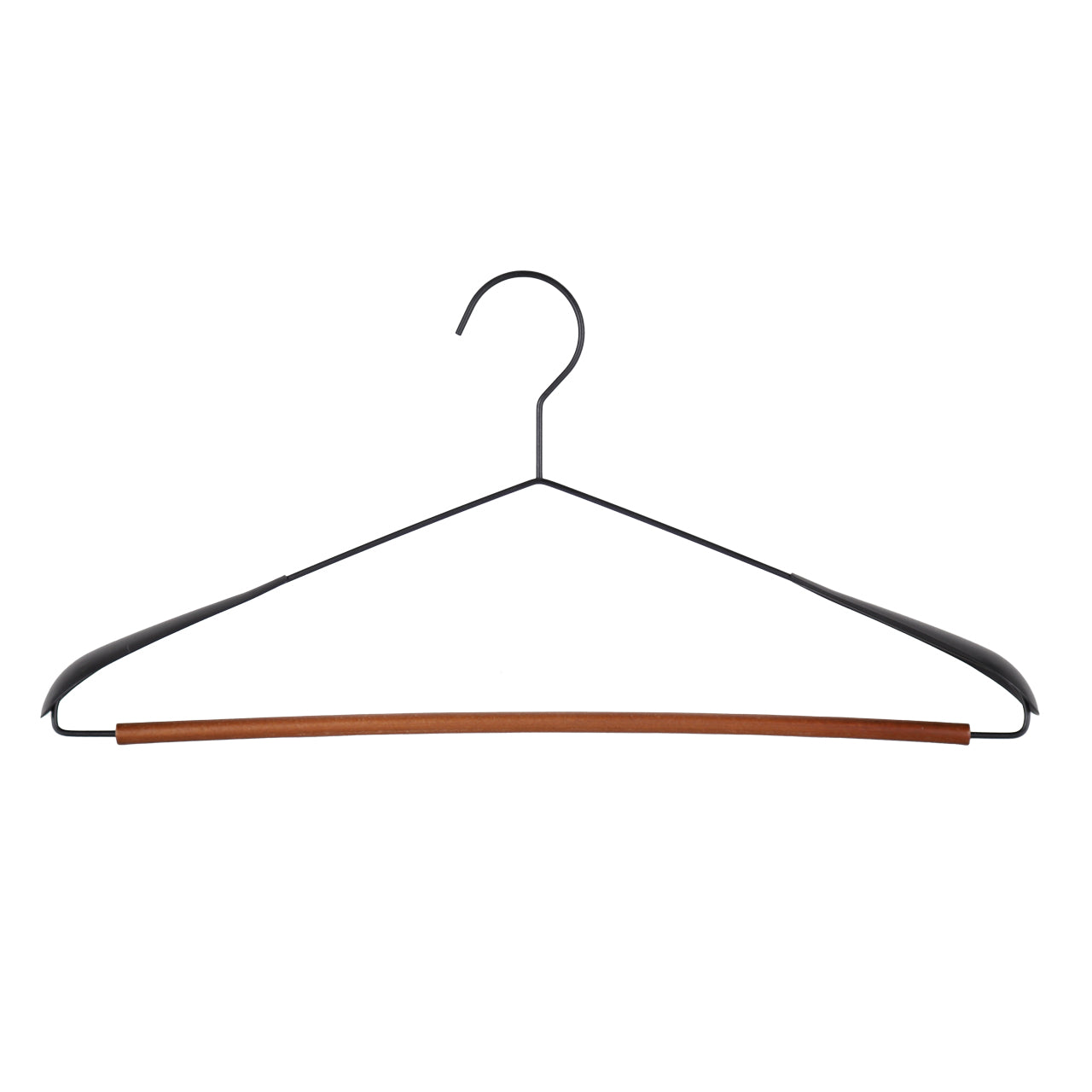 Black Metal Suit Hangers with Beech Wood Trouser Bar & Extra Shoulder Support - 44cm