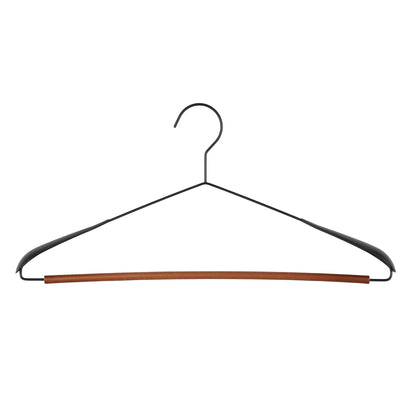 Black Metal Suit Hangers with Beech Wood Trouser Bar & Extra Shoulder Support - 44cm