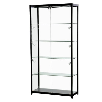 Skyline Black Tower Showcase All - Glass Display with 4 Glass Shelves - Double Door