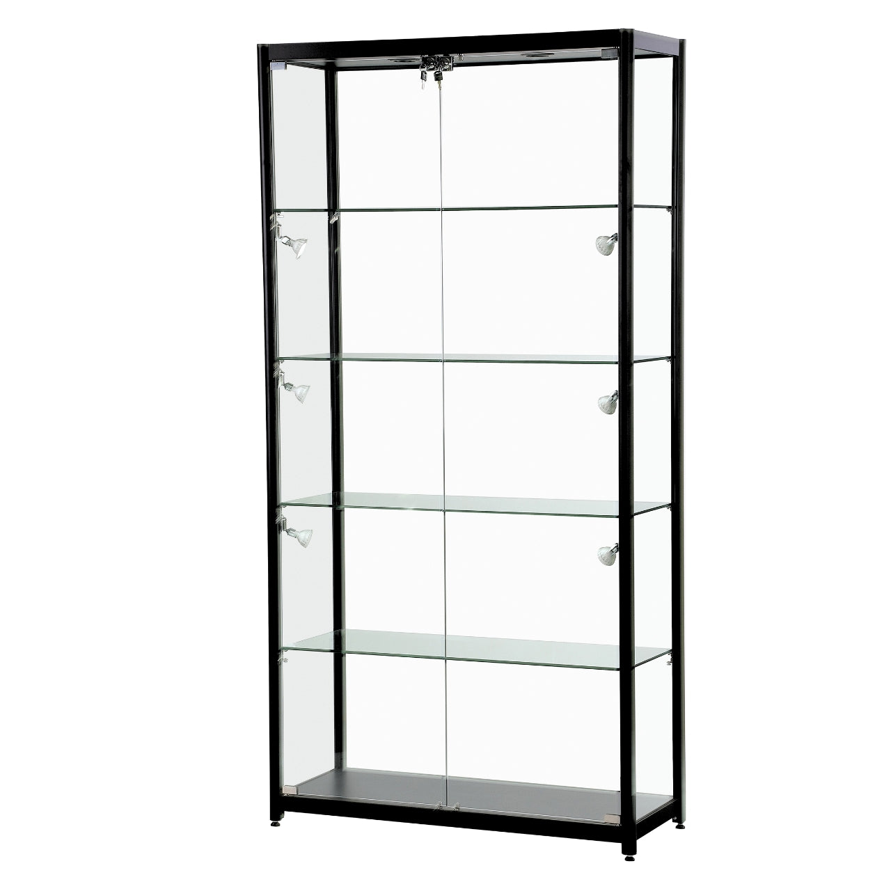 Skyline Black Tower Showcase All - Glass Display with 4 Glass Shelves - Double Door