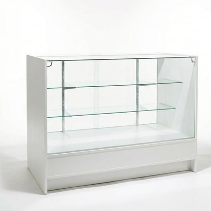 Aura White Shop Counter With Glass Top 2 Shelves and Storage