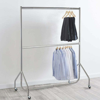 2-Tier Silver Heavy-Duty Clothes Rail