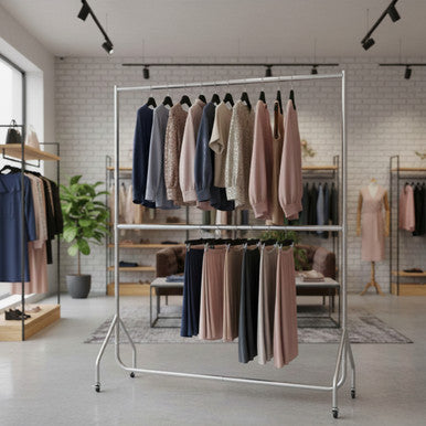 2-Tier Silver Heavy-Duty Clothes Rail
