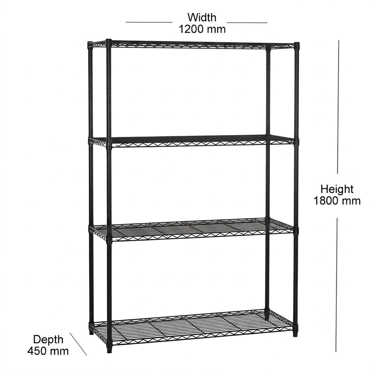 2 x 4 Tier Black Wire Shelving Units - H1800 x D450mm