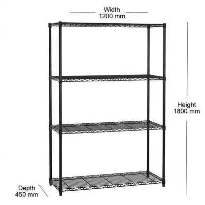 2 x 4 Tier Black Wire Shelving Units - H1800 x D450mm