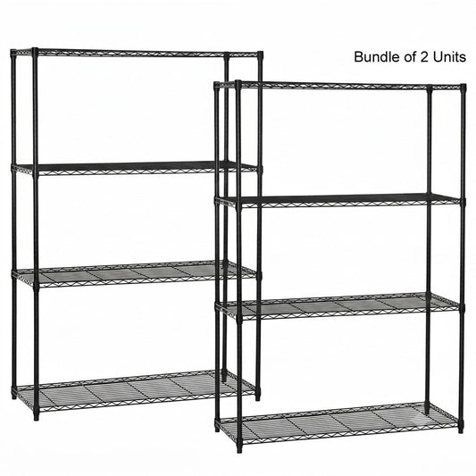 2 x 4 Tier Black Wire Shelving Units - H1800 x D450mm