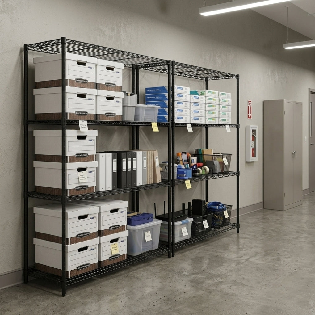 2 x 4 Tier Black Wire Shelving Units - H1800 x D450mm