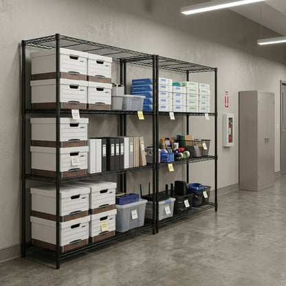 2 x 4 Tier Black Wire Shelving Units - H1800 x D450mm