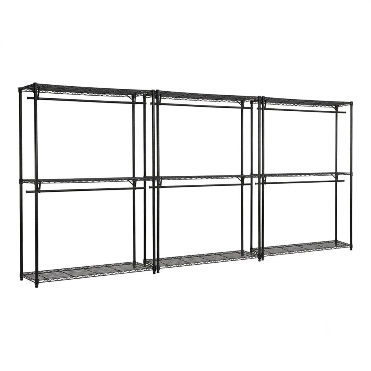 3 x Black Wire Clothes Racks - 2 x Rails & 3 x Shelves - H2100 x D450mm
