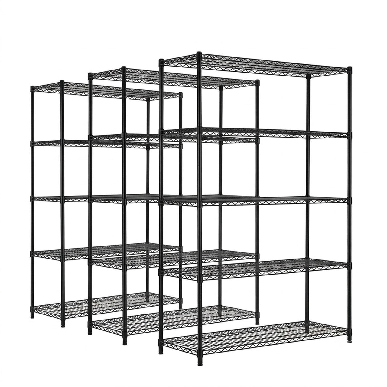 3 x 5 Tier Heavy Duty Black Wire Shelving Units - H1800 x D450mm