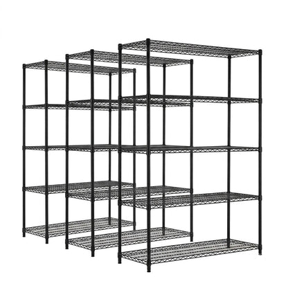 3 x 5 Tier Heavy Duty Black Wire Shelving Units - H1800 x D450mm