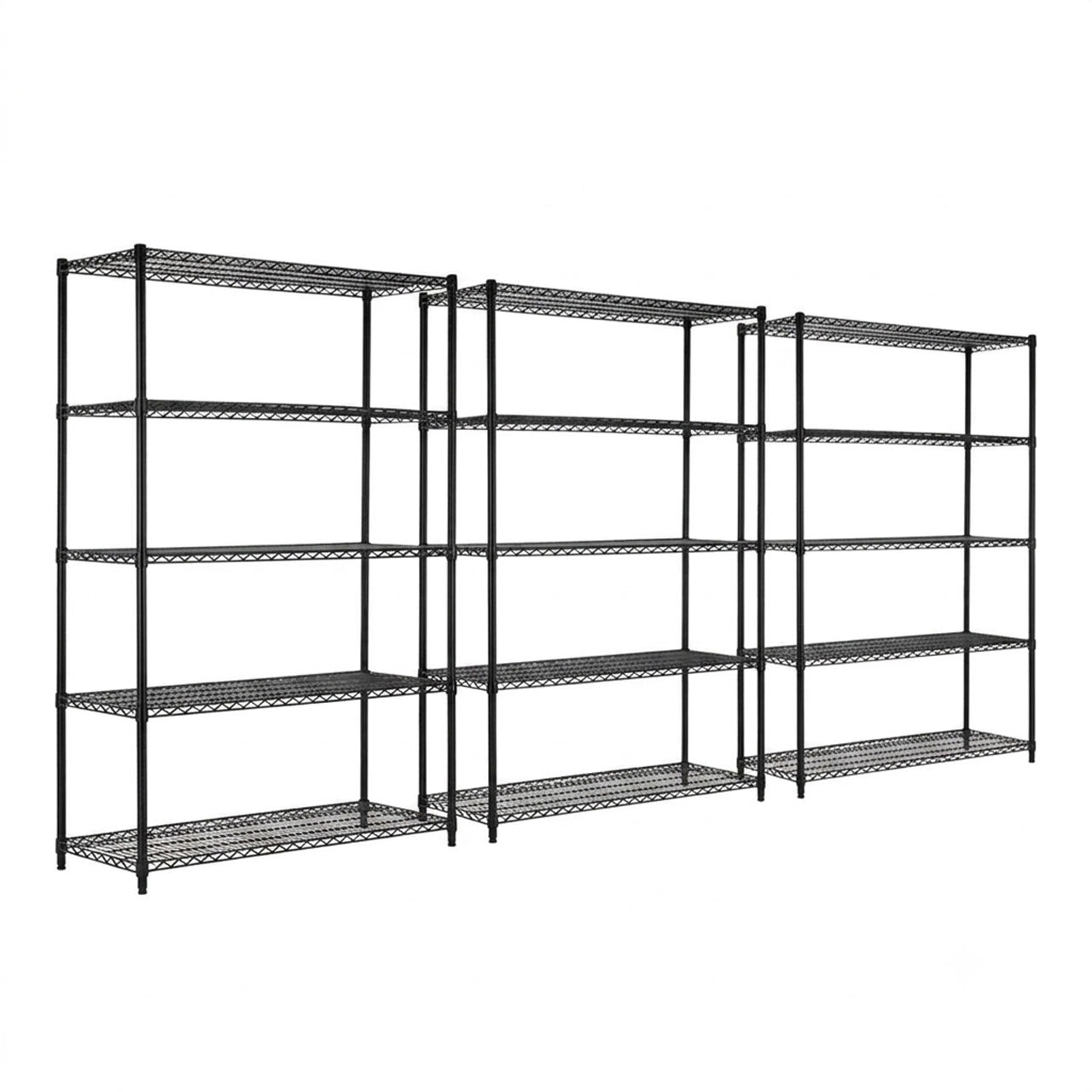 3 x 5 Tier Heavy Duty Black Wire Shelving Units - H1800 x D450mm