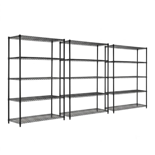 3 x 5 Tier Heavy Duty Black Wire Shelving Units - H1800 x D450mm