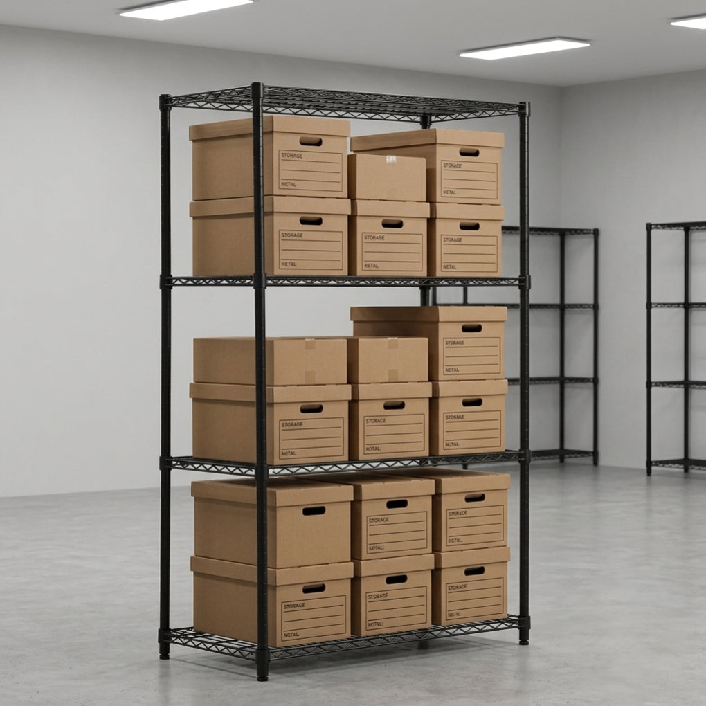 4 Tier Heavy Duty Black Wire Shelving Unit - H1800 x D450mm