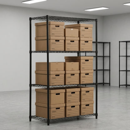 4 Tier Heavy Duty Black Wire Shelving Unit - H1800 x D450mm