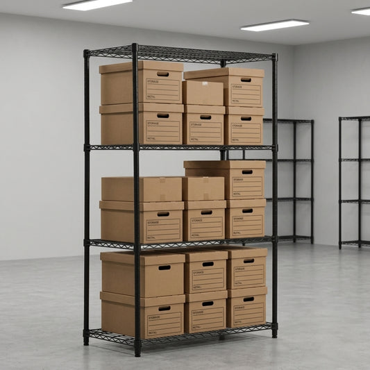 4 Tier Heavy Duty Black Wire Shelving Unit - H1800 x D450mm