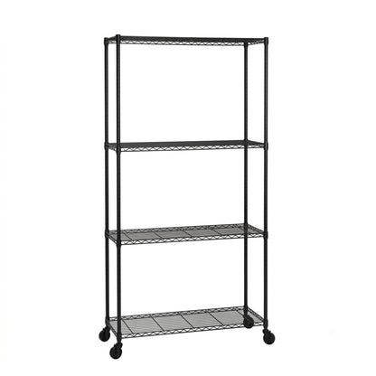 4 Tier Black Wire Shelving Unit with Wheels - H1875mm