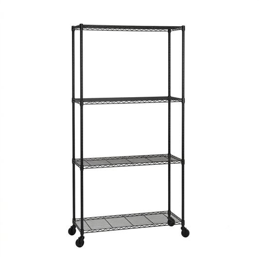4 Tier Black Wire Shelving Unit with Wheels - H1875mm