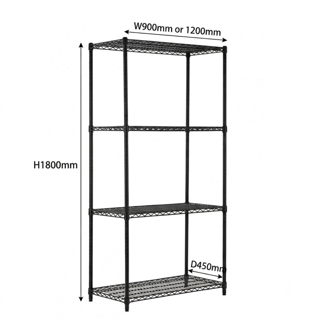 4 Tier Black Wire Shelving Unit - H1800 x D450mm