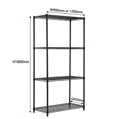 4 Tier Black Wire Shelving Unit - H1800 x D450mm