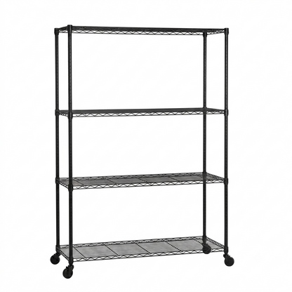 4 Tier Black Wire Shelving Unit with Wheels - H1875mm