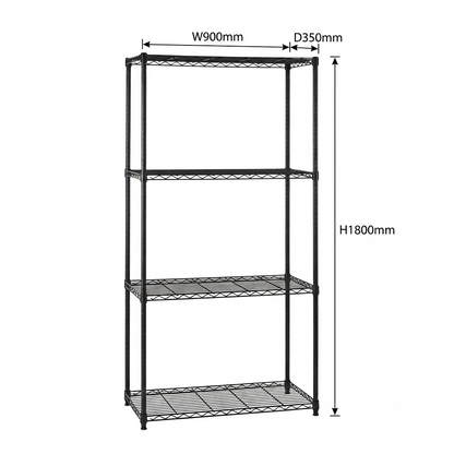4 Tier Narrow Black Wire Shelving Unit - H1800 x W750 x D350mm