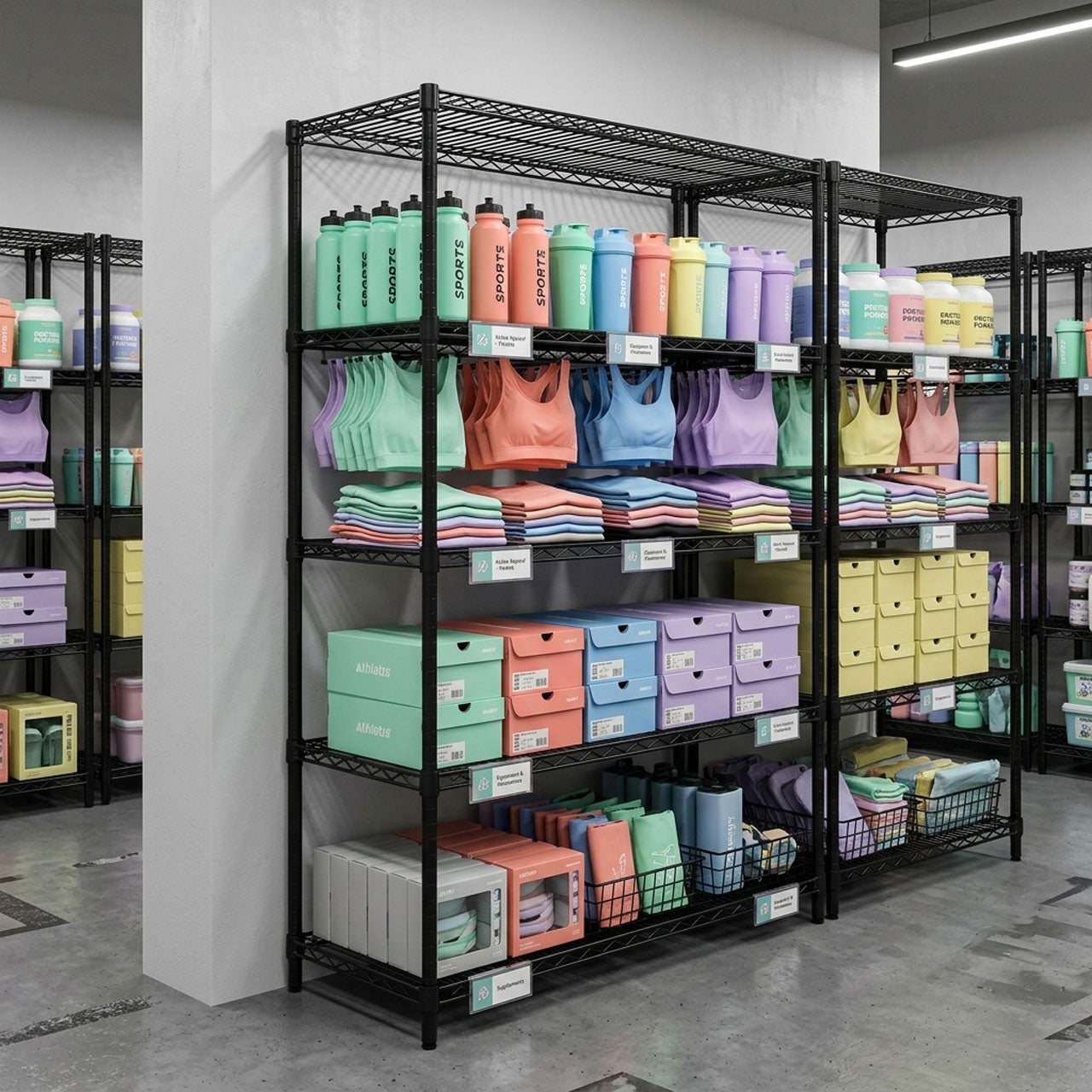 3 x 5 Tier Heavy Duty Black Wire Shelving Units - H1800 x D450mm