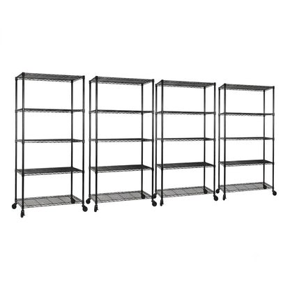 4 x 5 Tier Black Wire Shelving Units with Wheels - H1875 x D450mm