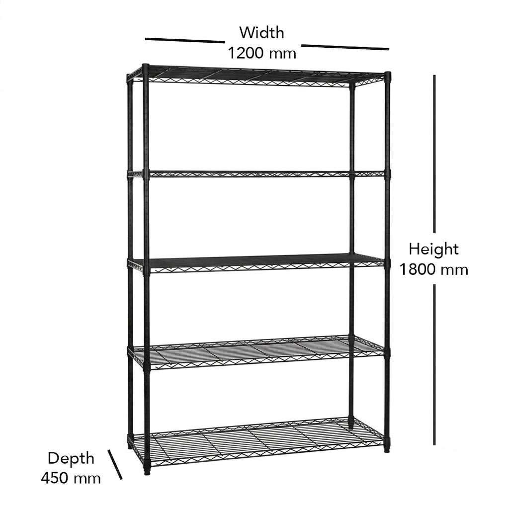 4 x 5 Tier Black Wire Shelving Units - H1800 x D450mm