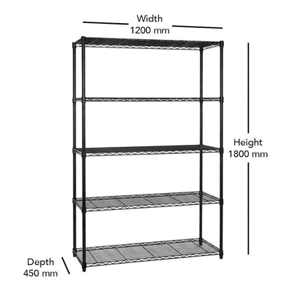 4 x 5 Tier Black Wire Shelving Units - H1800 x D450mm