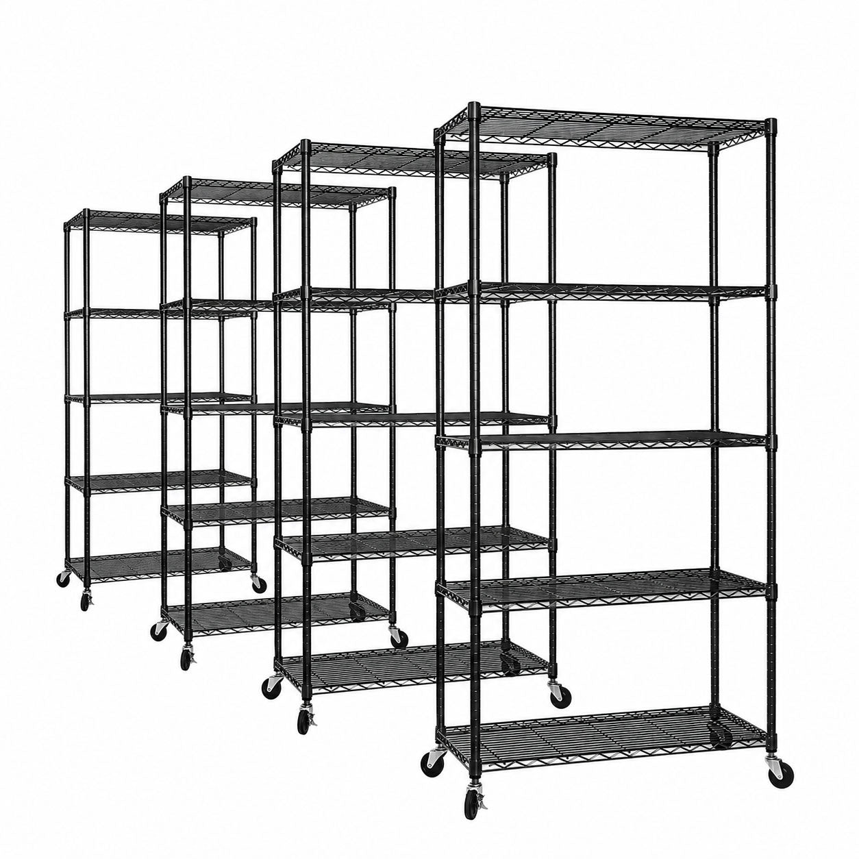 4 x 5 Tier Black Wire Shelving Units with Wheels - H1875 x D450mm