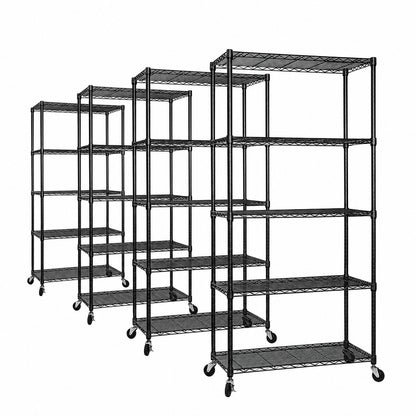4 x 5 Tier Black Wire Shelving Units with Wheels - H1875 x D450mm