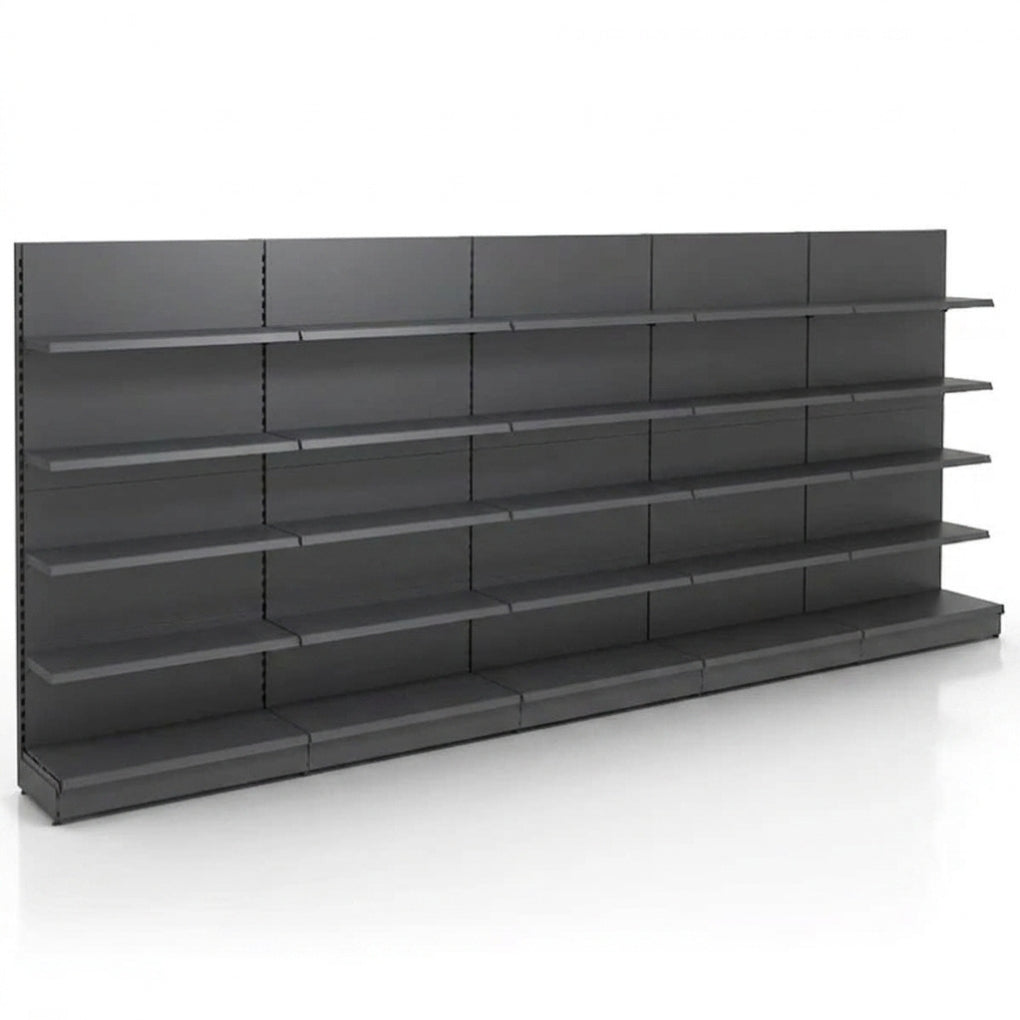 Dark Grey Retail Wall Shelving - 5 Bays - 1800mm High With 470mm Base Shelf