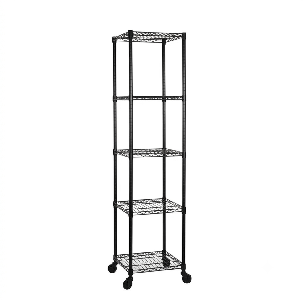 5 Tier Black Wire Shelving Unit with Wheels - H1875 x W450 x D450mm