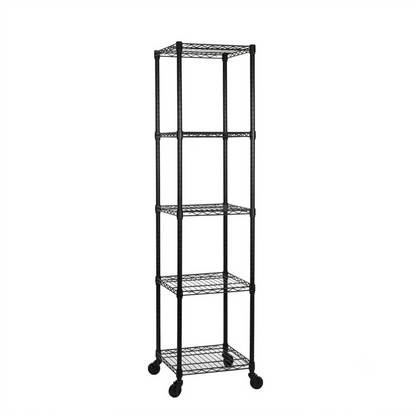 5 Tier Black Wire Shelving Unit with Wheels - H1875 x W450 x D450mm