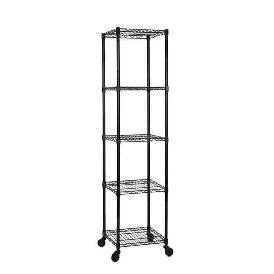 5 Tier Black Wire Shelving Unit with Wheels - H1875 x W450 x D450mm