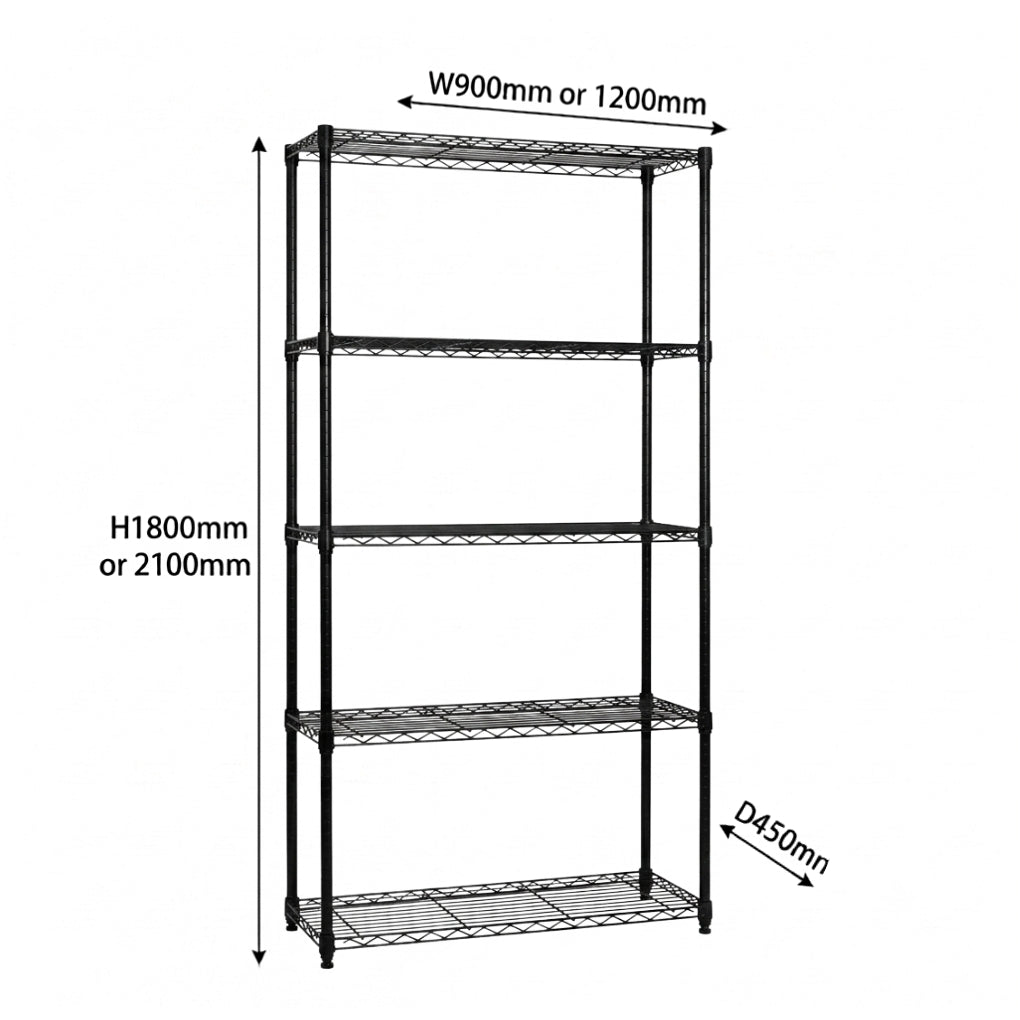 5 Tier Black Wire Shelving Unit - D450mm