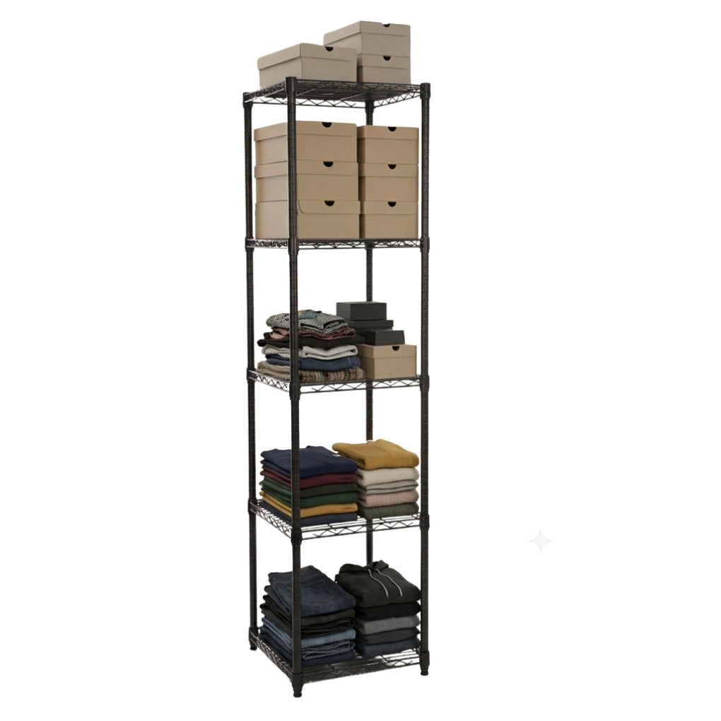 5 Tier Square Black Wire Shelving Unit - W450 x D450mm