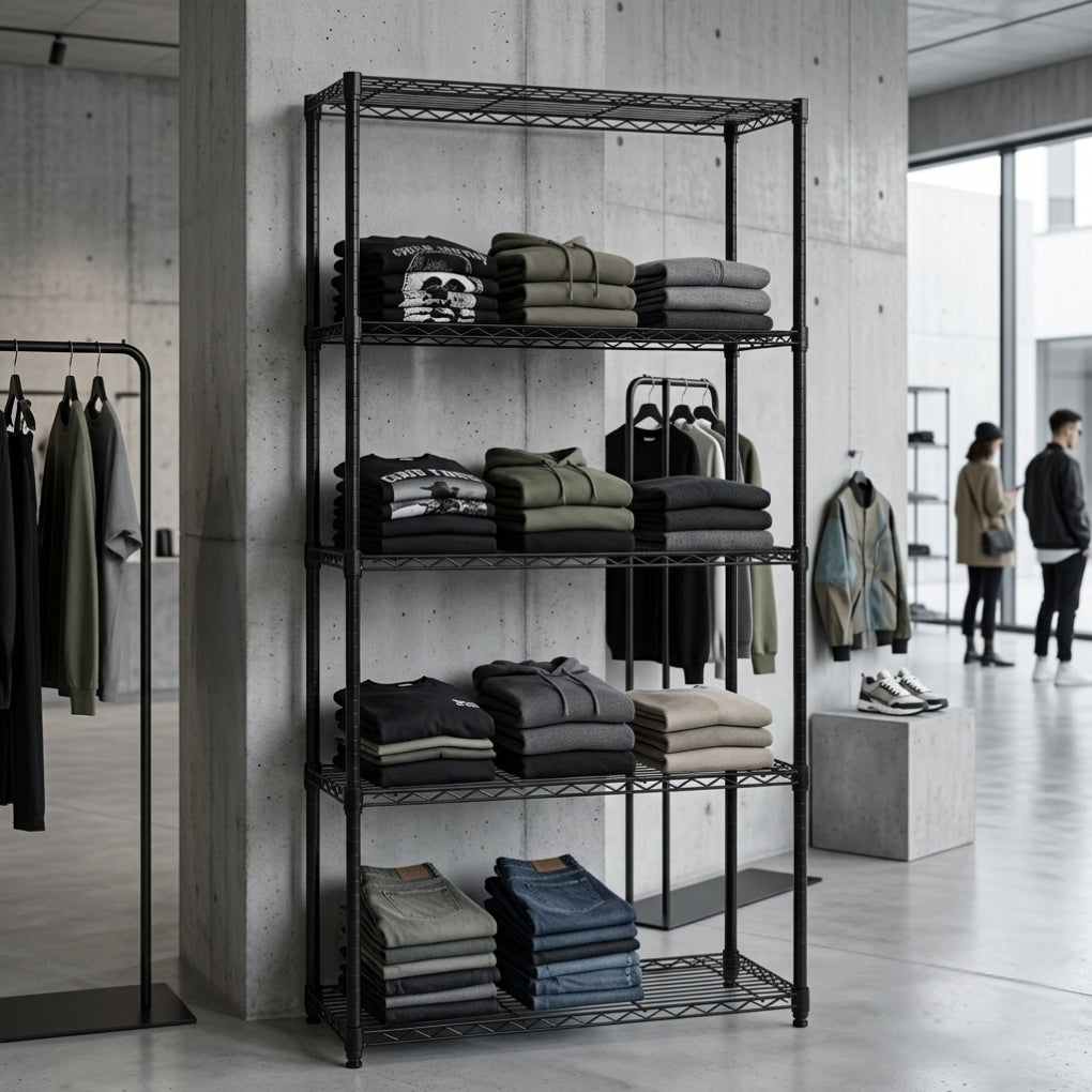 5 Tier Black Wire Shelving Unit - D450mm